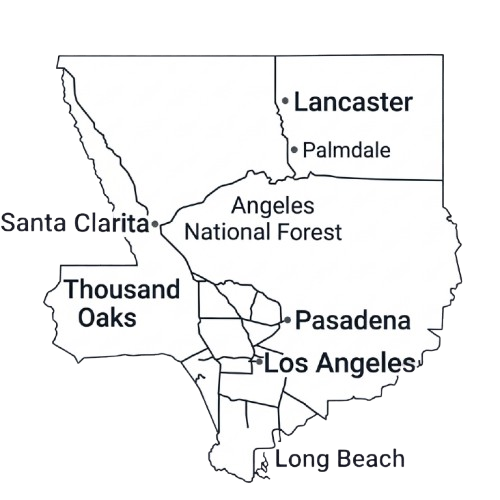 Los Angeles County Map Photo displaying lancaster, pasadena, palmdale, thousand oaks, santa clarita, national forest etc.